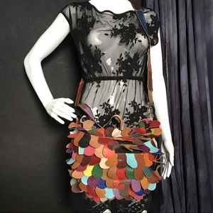 Confetti Feathered Leather Textured  Satchel Bag